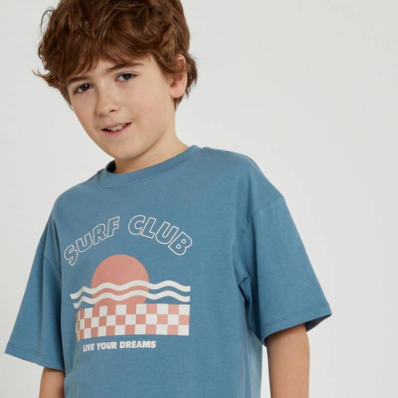 Rundhals-t-shirt Mit Schriftzug Jungen Blau 114 von La Redoute Collections