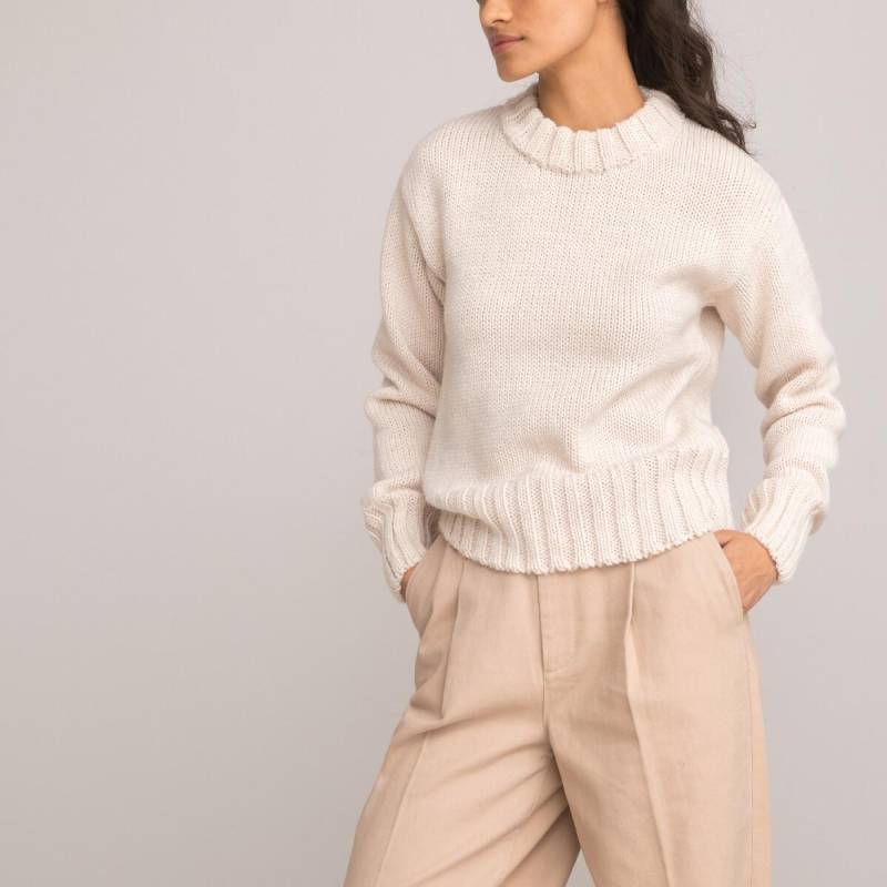 Rundhalspullover Damen Beige L von La Redoute Collections