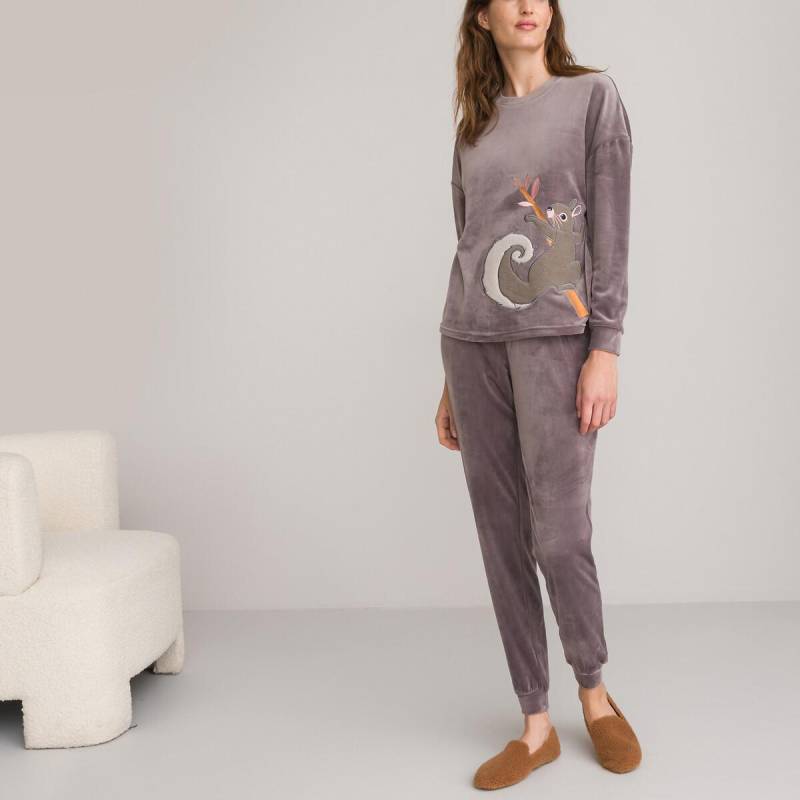 Samt-schlafanzug Mit Tier-motiv Damen Grau 38 von La Redoute Collections