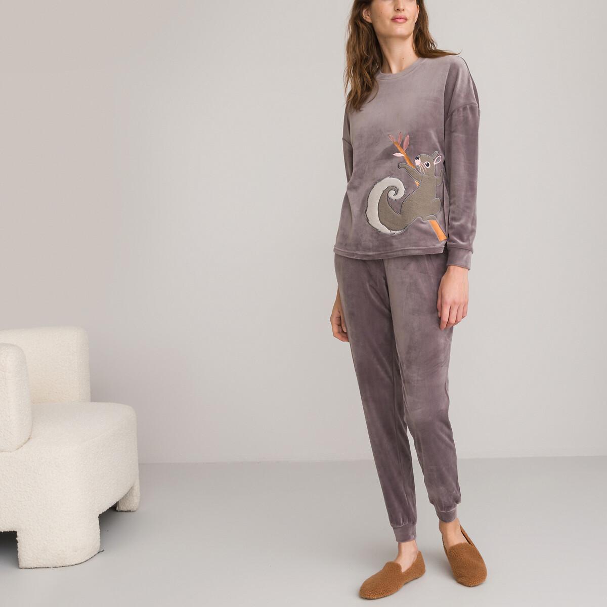 Samt-schlafanzug Mit Tier-motiv Damen Grau 42 von La Redoute Collections