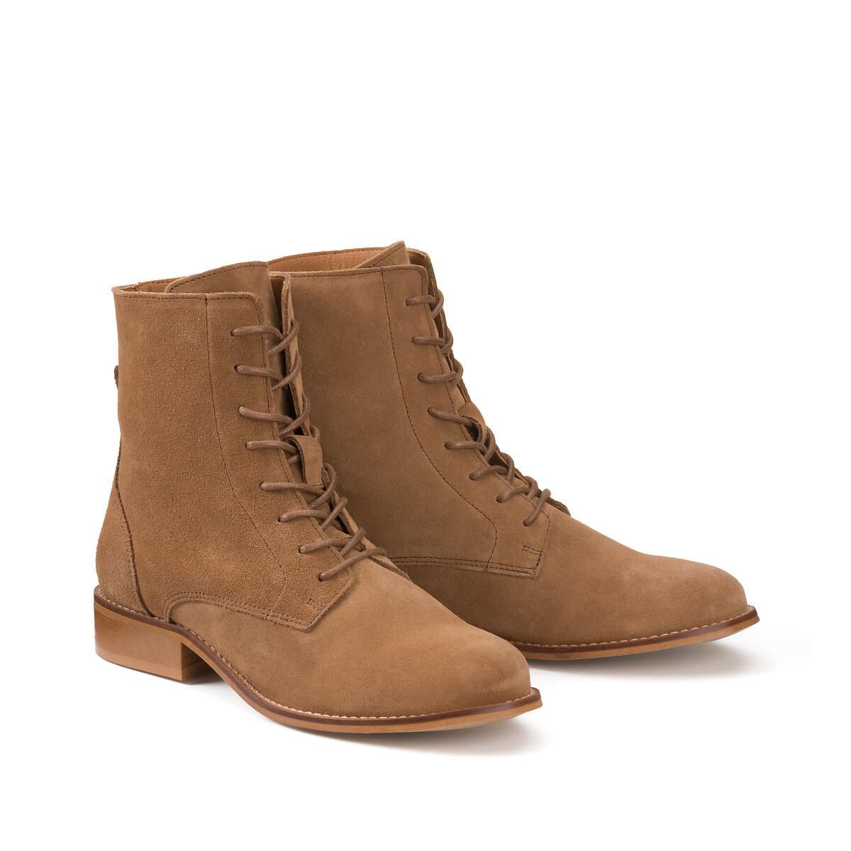 Schnürstiefel Aus Veloursleder Damen Braun 39 von La Redoute Collections