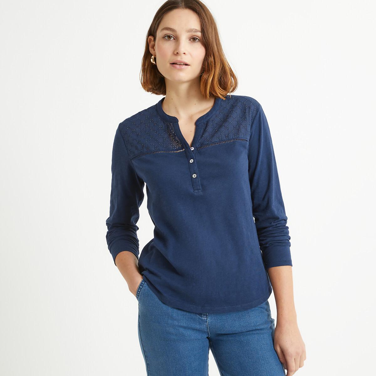 La Redoute Collections - Shirt mit Henley-Ausschnitt, für Damen, Blau, Größe 33/34 von La Redoute Collections