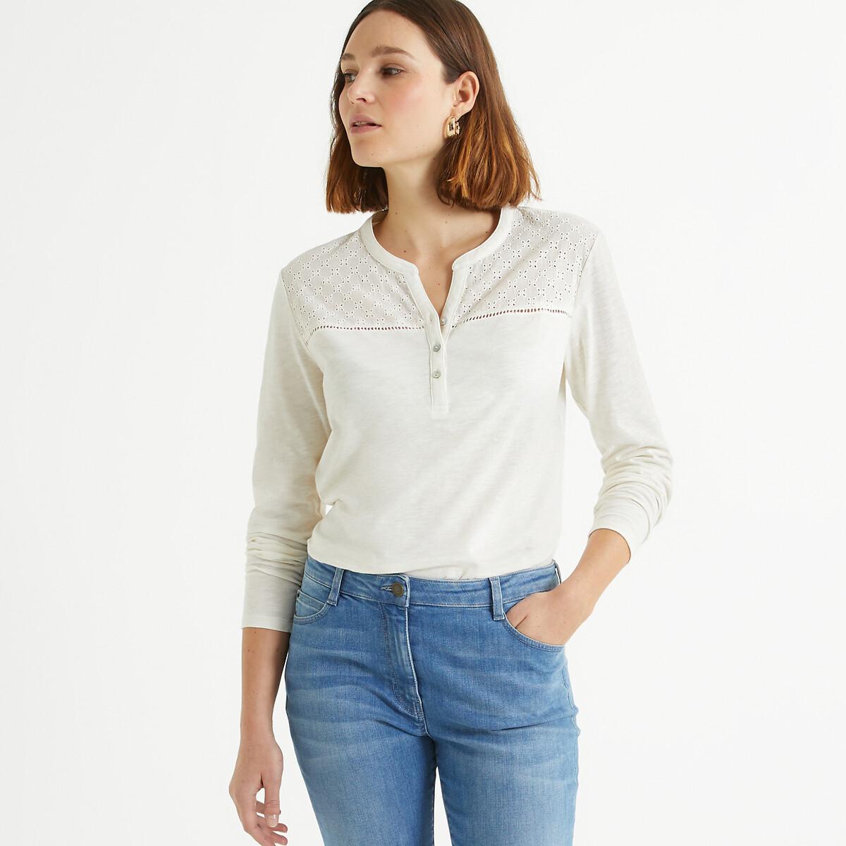 La Redoute Collections - Shirt mit Henley-Ausschnitt, für Damen, Weiss, Größe 42 von La Redoute Collections