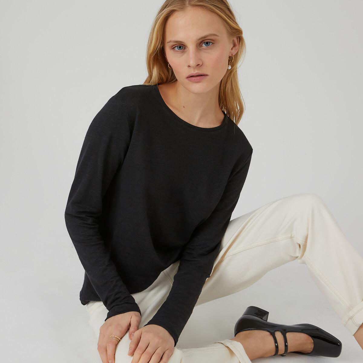 La Redoute Collections - Shirt mit rundem Ausschnitt, für Damen, Schwarz, Größe L von La Redoute Collections