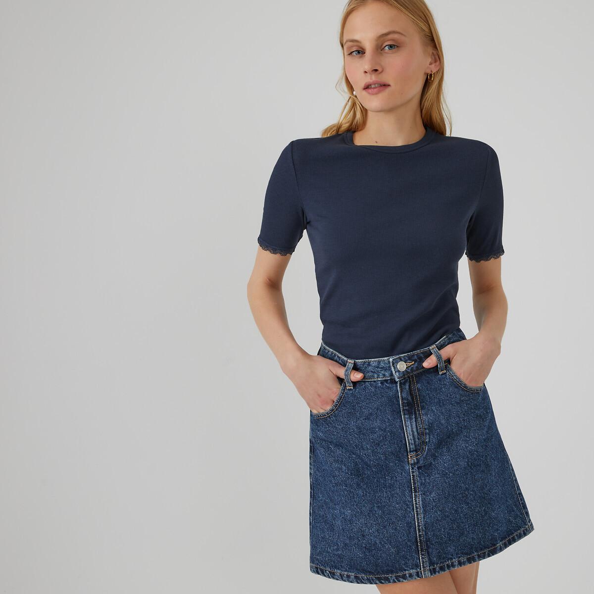 Shirt Mit Rundem Ausschnitt Und Spitzendetail Damen Blau M von La Redoute Collections