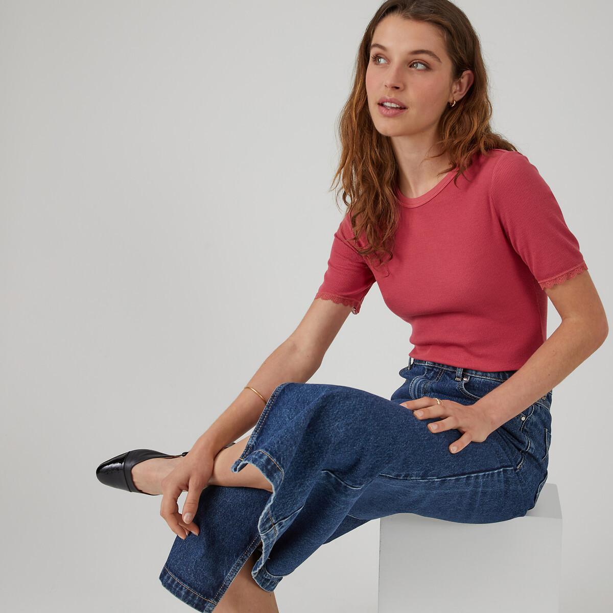 Shirt Mit Rundem Ausschnitt Und Spitzendetail Damen Rosa XL von La Redoute Collections