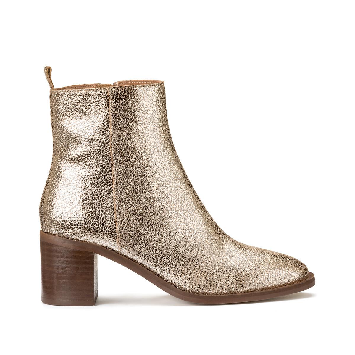 Signature Lederboots Mit Absatz Damen Gold 35 von La Redoute Collections