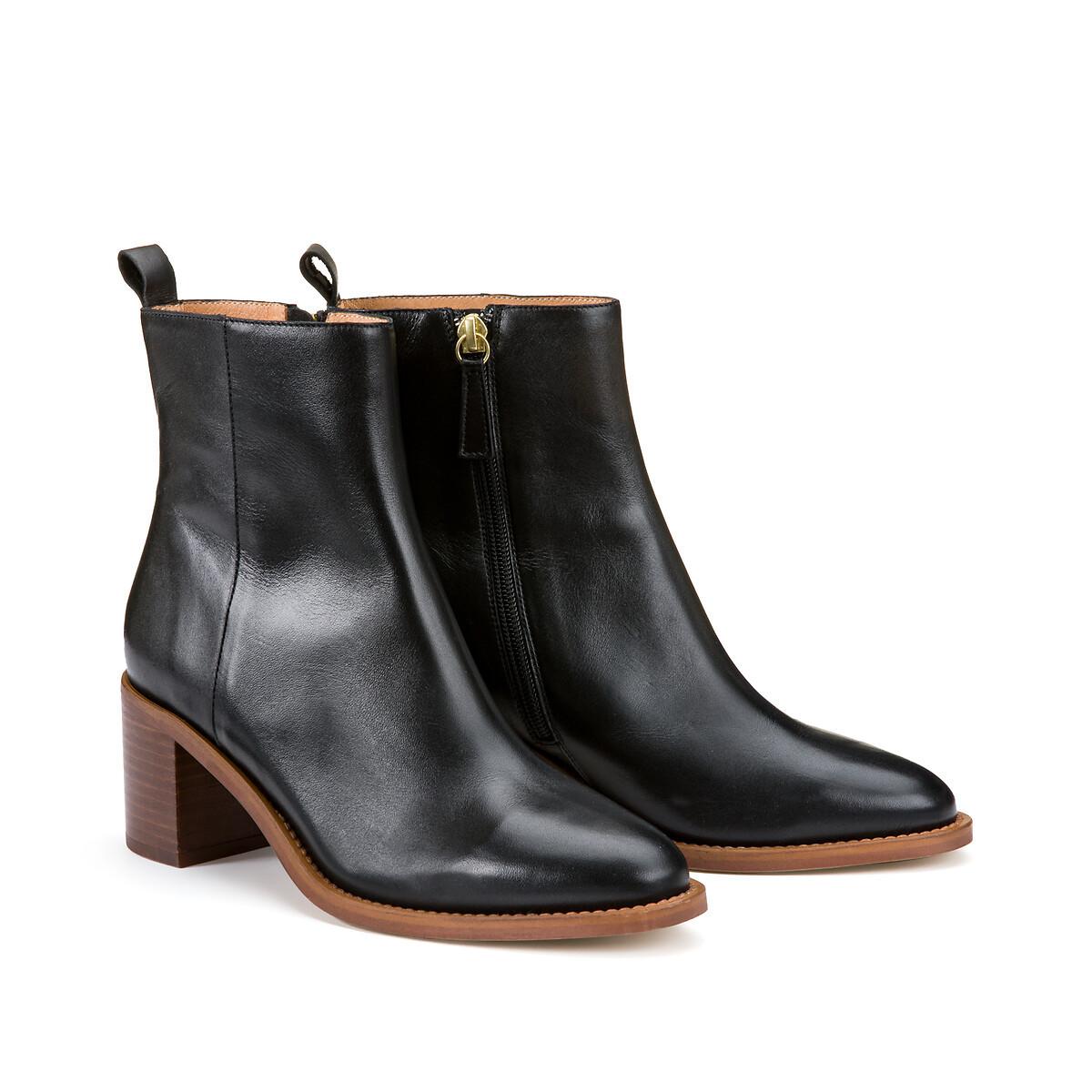 La Redoute Collections - Glattleder-Boots mit Absatz, für Damen, Schwarz, Größe 41 von La Redoute Collections