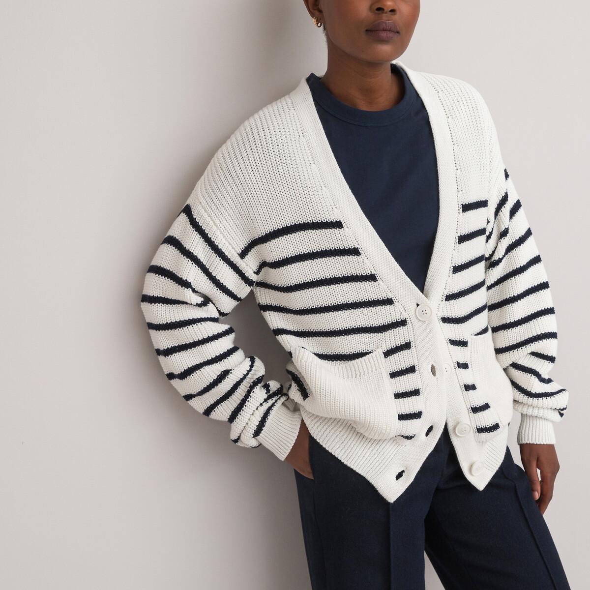 Strickjacke Mit Streifen Damen Weiss L von La Redoute Collections