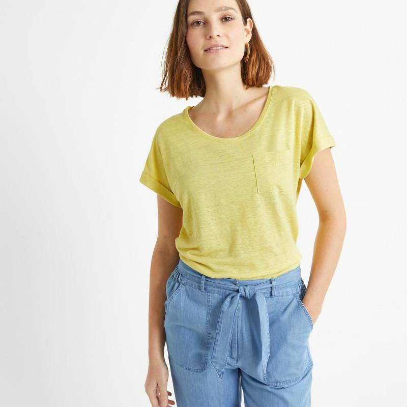 T-shirt Aus Leinen Damen Gelb 33/34 von La Redoute Collections