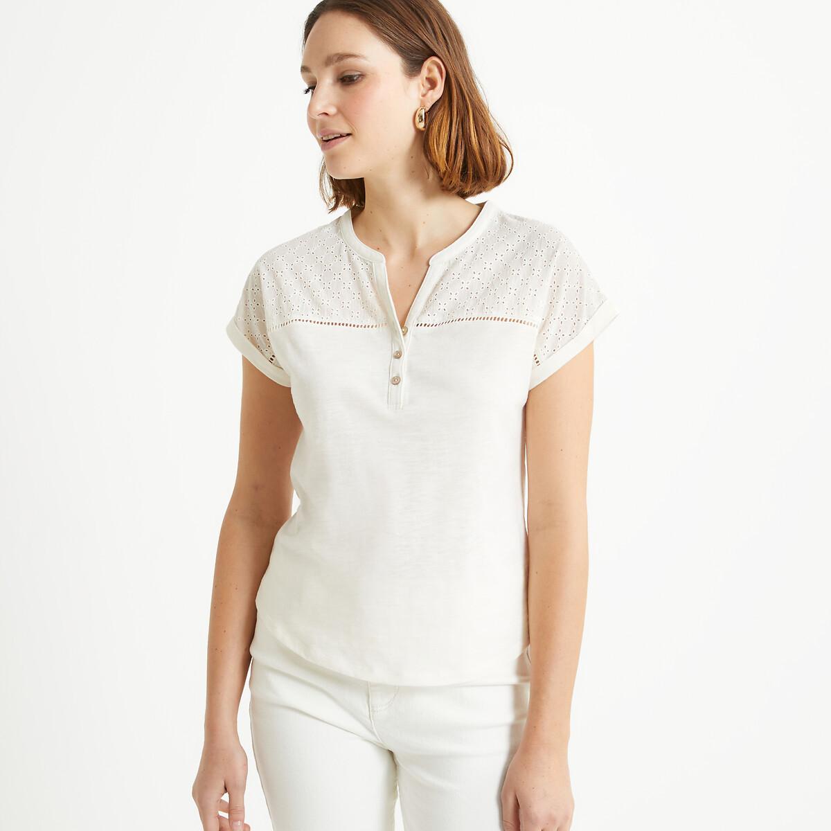 T-shirt Mit Henley-ausschnitt Damen Weiss 33/34 von La Redoute Collections