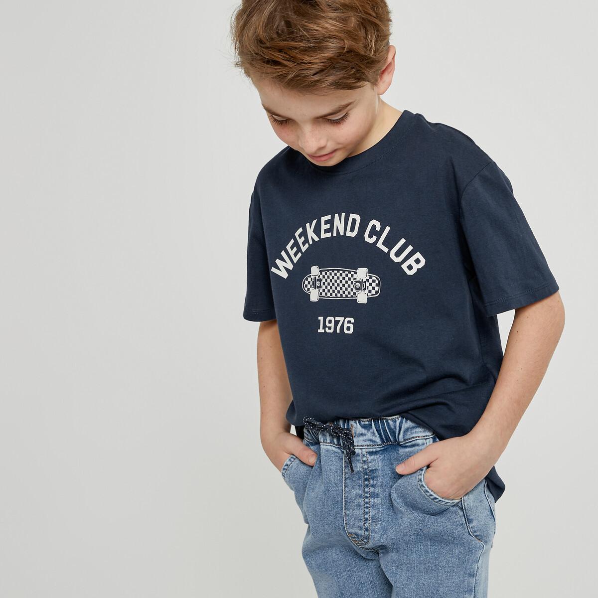 T-shirt Mit Rundem Ausschnitt Und Aufdruck Vorne Jungen Blau 114 von La Redoute Collections