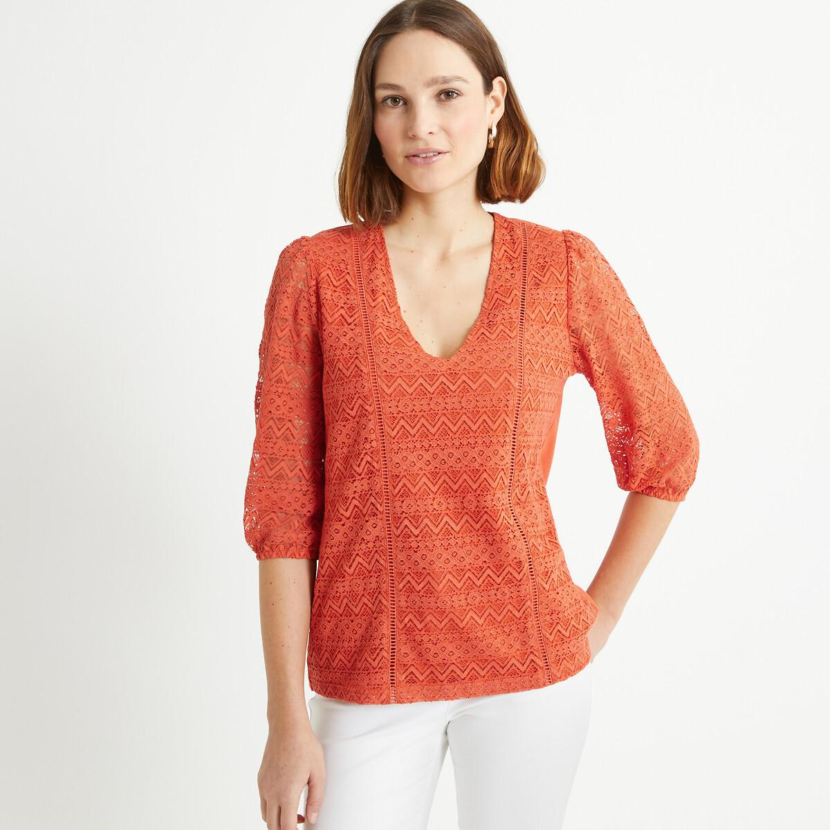 T-shirt Mit V-ausschnitt Damen Braun 38 von La Redoute Collections