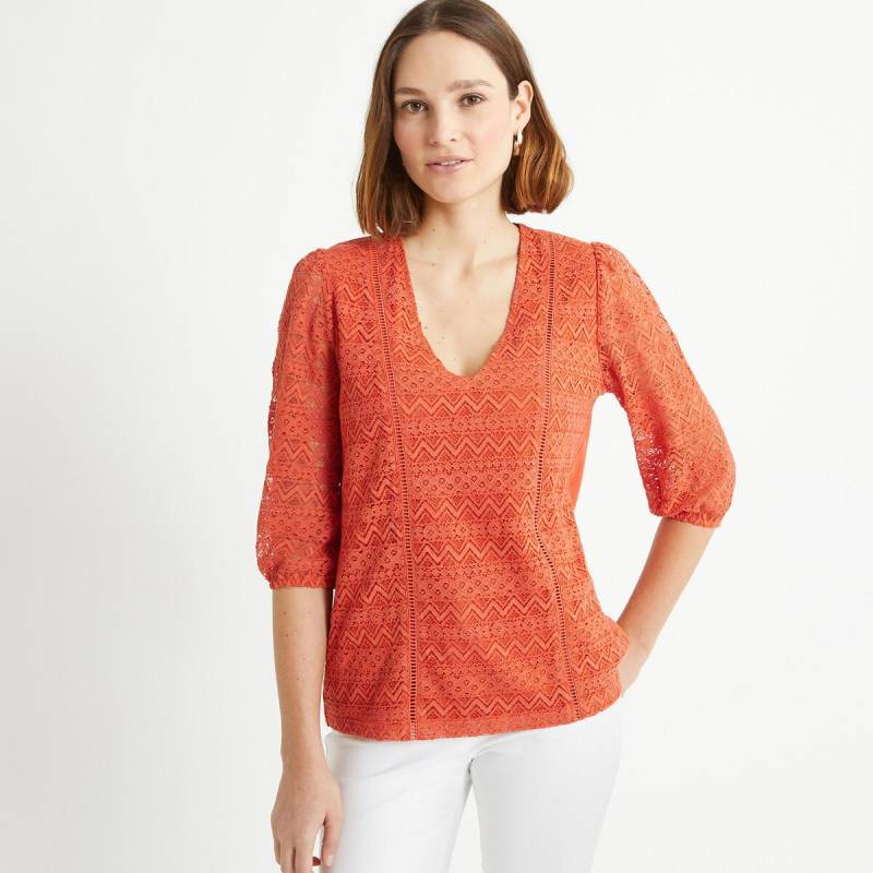 T-shirt Mit V-ausschnitt Damen Braun 42 von La Redoute Collections