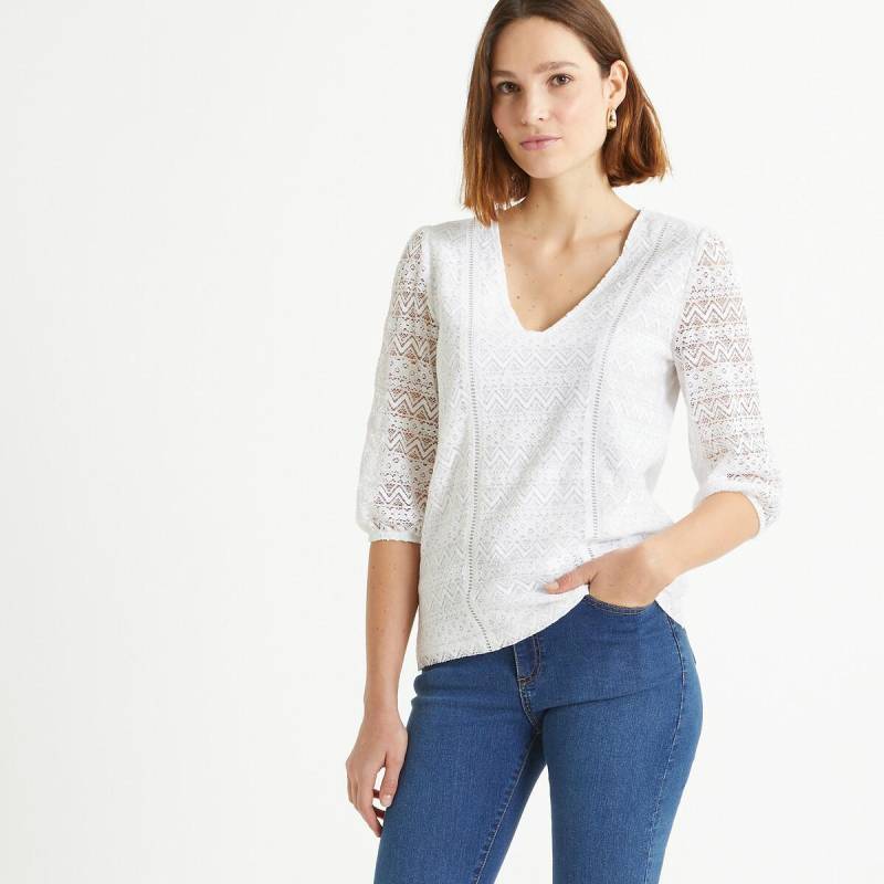 T-shirt Mit V-ausschnitt Damen Weiss 38 von La Redoute Collections