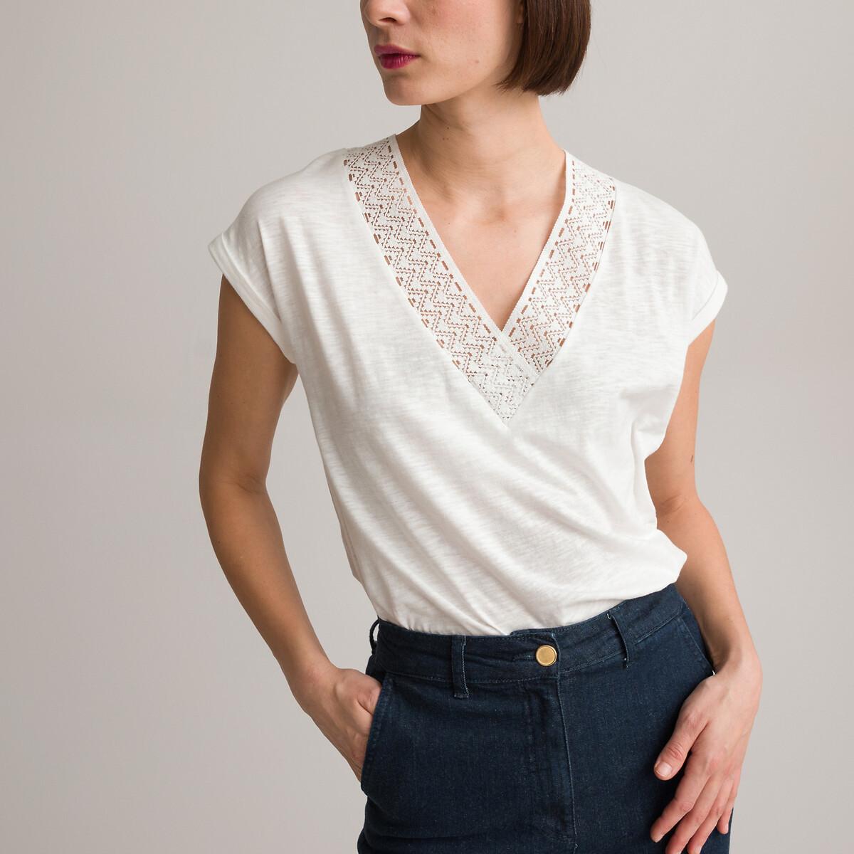 La Redoute Collections - T-Shirt mit V-Ausschnitt, für Damen, Weiss, Größe 38 von La Redoute Collections