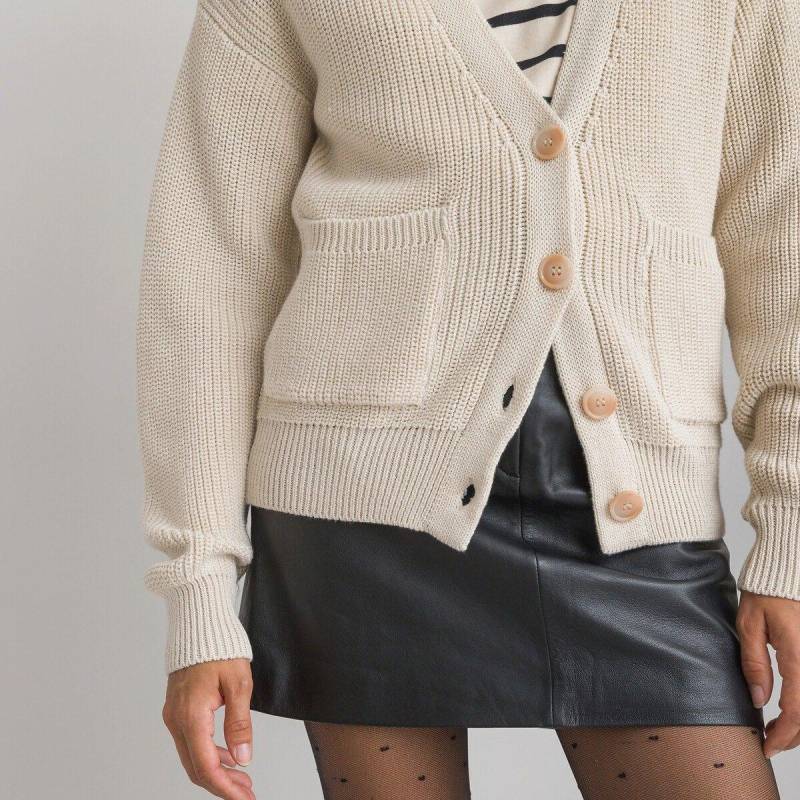 Unifarbene Strickjacke Damen Beige L von La Redoute Collections