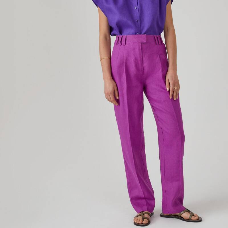 Weite Leinenhose Damen Violett 48 von La Redoute Collections