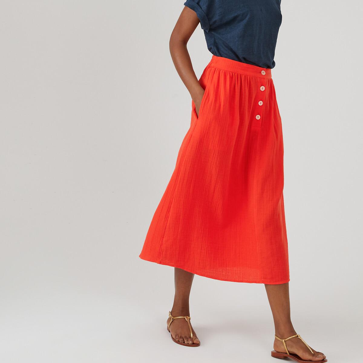 Weiter Midirock Aus Baumwoll-musselin Damen Orange 36 von La Redoute Collections