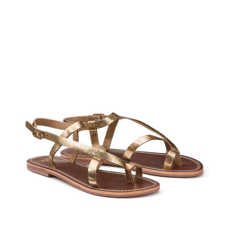 Zehensandalen Aus Leder Damen Gold 36 von La Redoute Collections