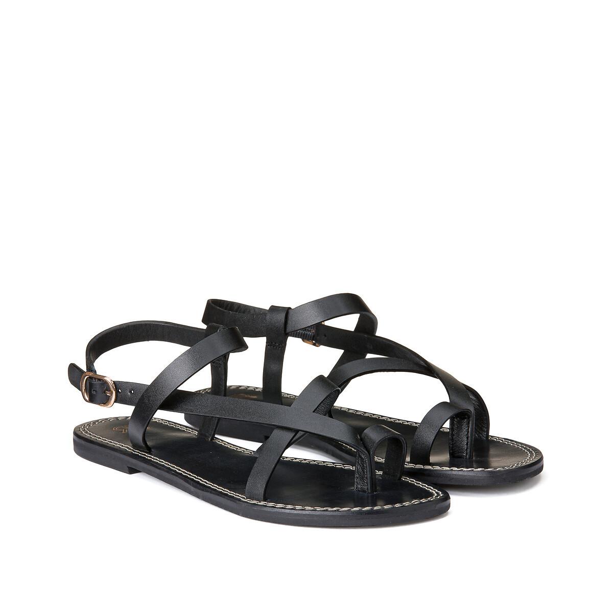 Signature Zehensandalen Aus Leder Damen Schwarz 39 von La Redoute Collections