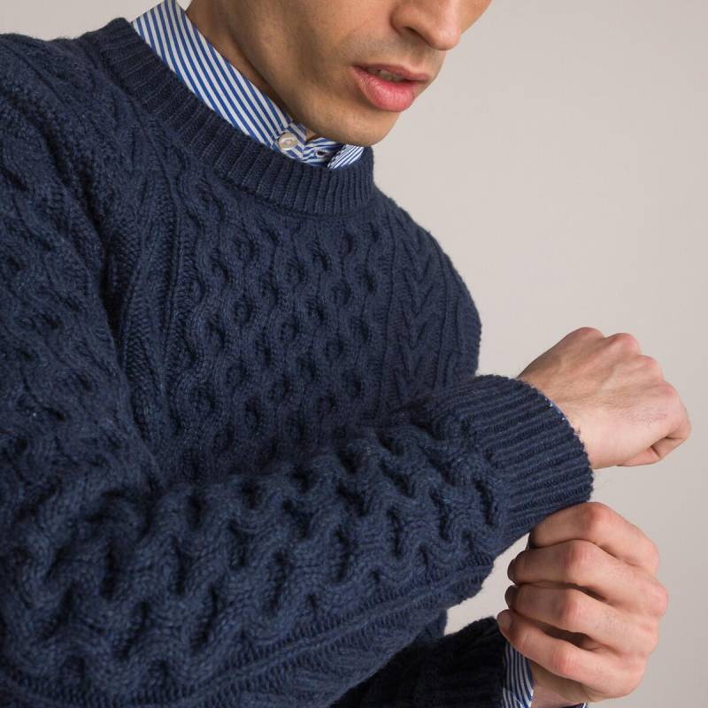 Zopfstrickpullover Signature Mit Rundhalsausschnitt Herren Blau L von La Redoute Collections