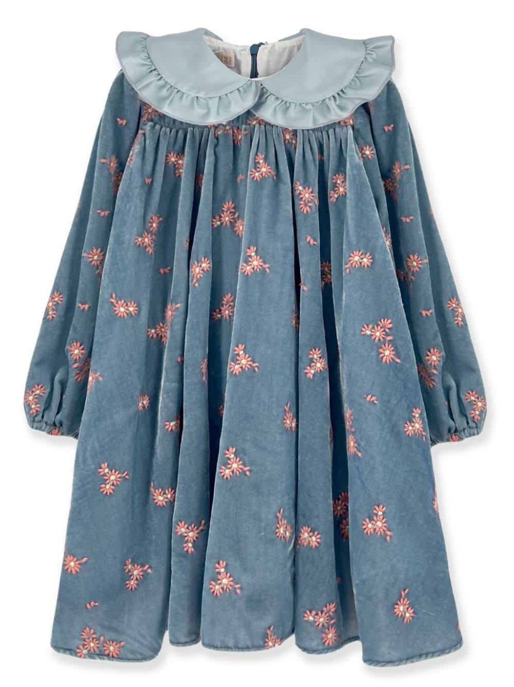 La Stupenderia floral embroidery velvet dress - Blue von La Stupenderia