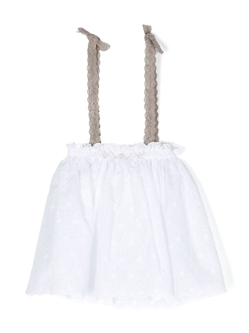 La Stupenderia pleated lace suspender-strap skirt - White von La Stupenderia