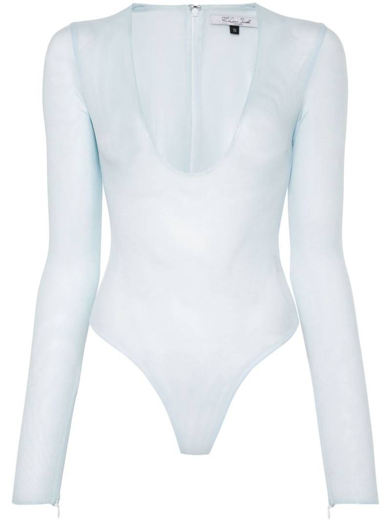 LaQuan Smith scoop-neck mesh bodysuit - Blue von LaQuan Smith