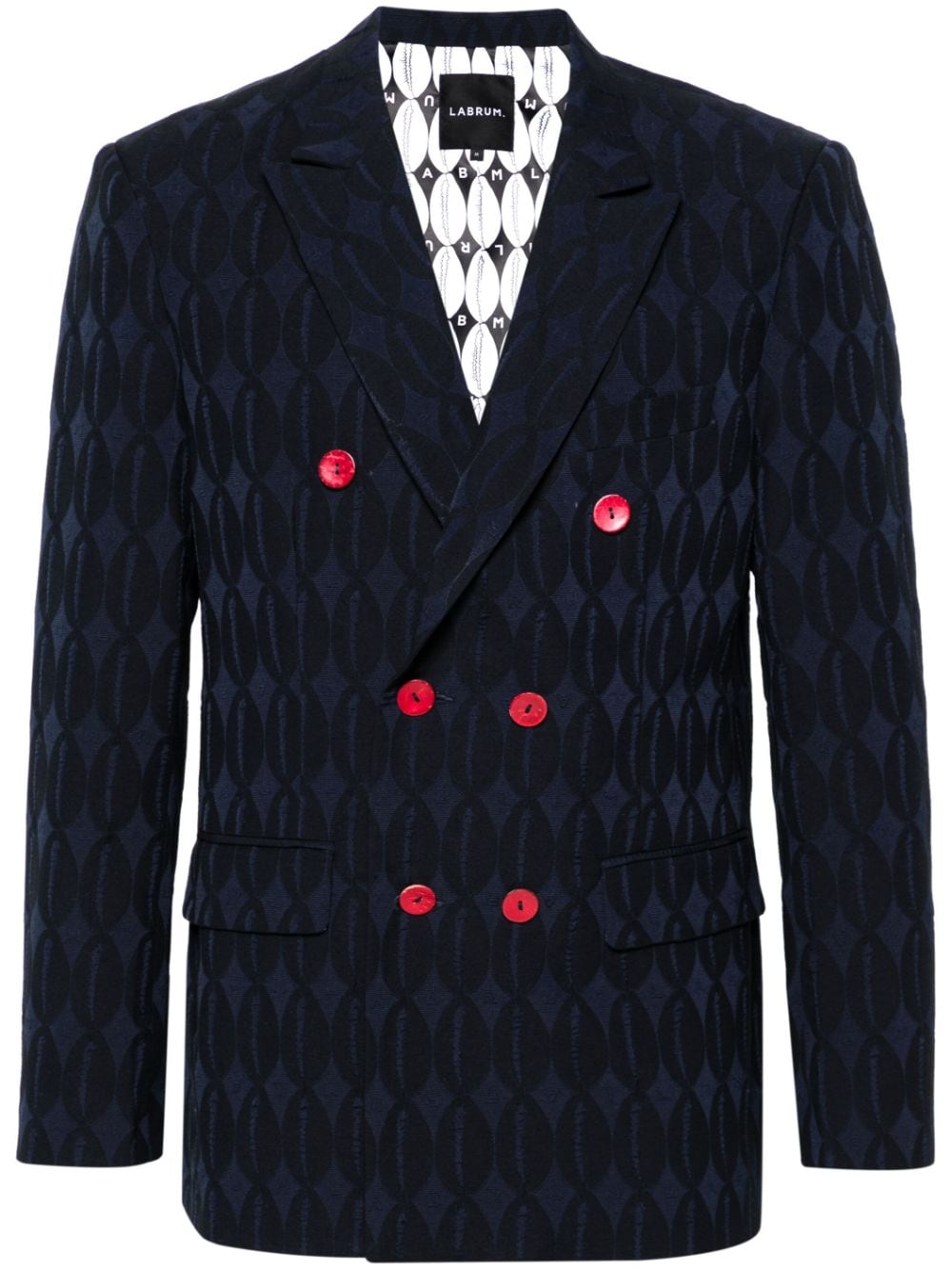 Labrum London double-breasted monogram-jacquard blazer - Blue von Labrum London