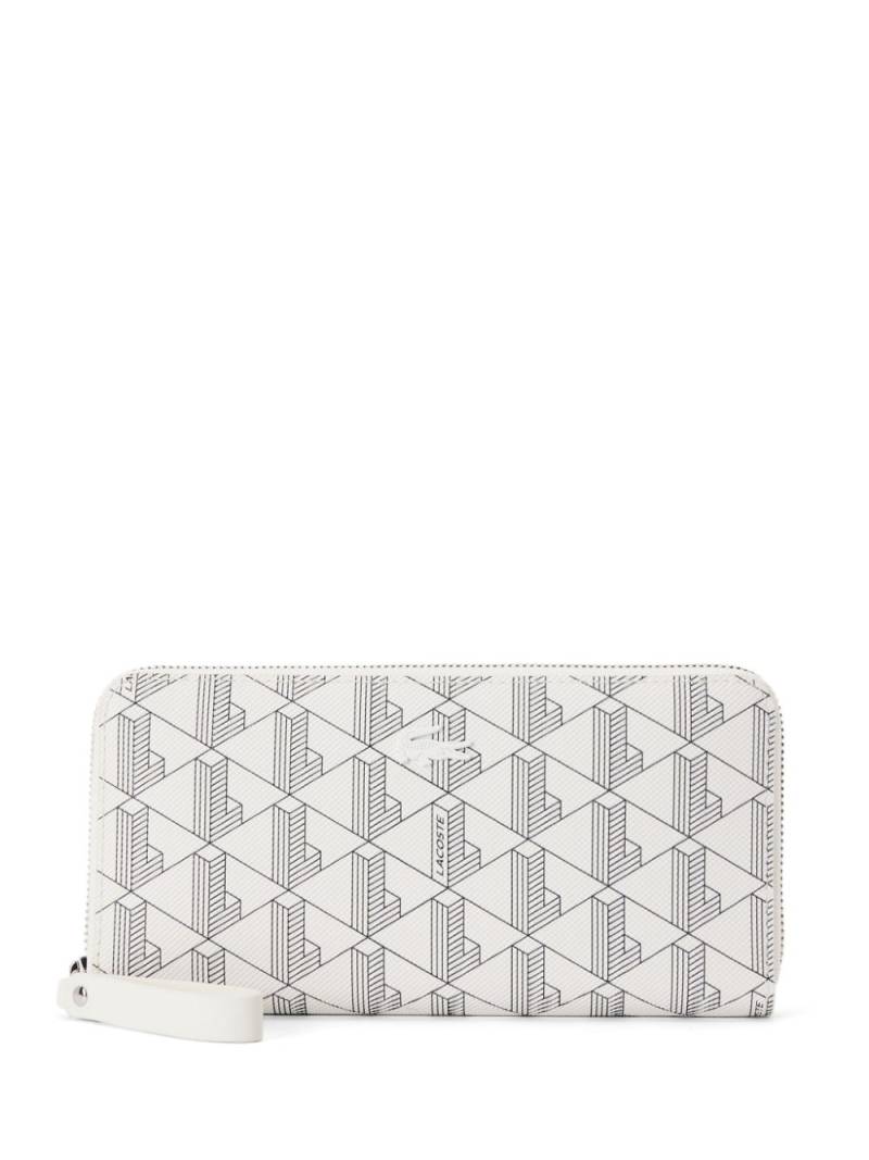 Lacoste logo-appliqué geometric-print zip-around wallet - White von Lacoste