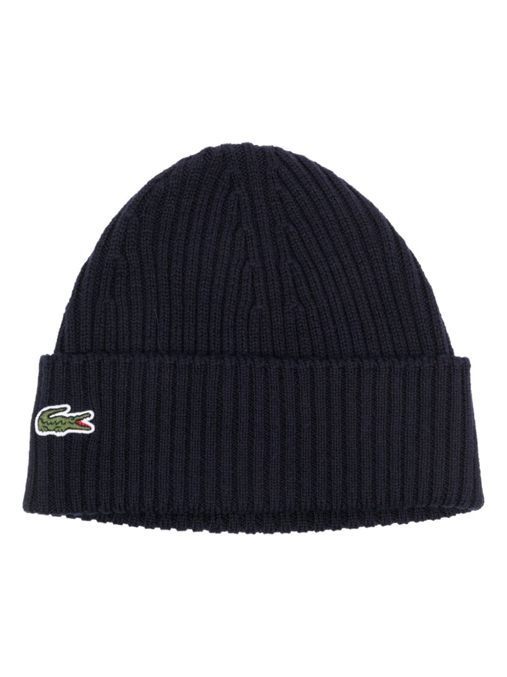 Lacoste logo-patch ribbed-knit beanie - Blue von Lacoste
