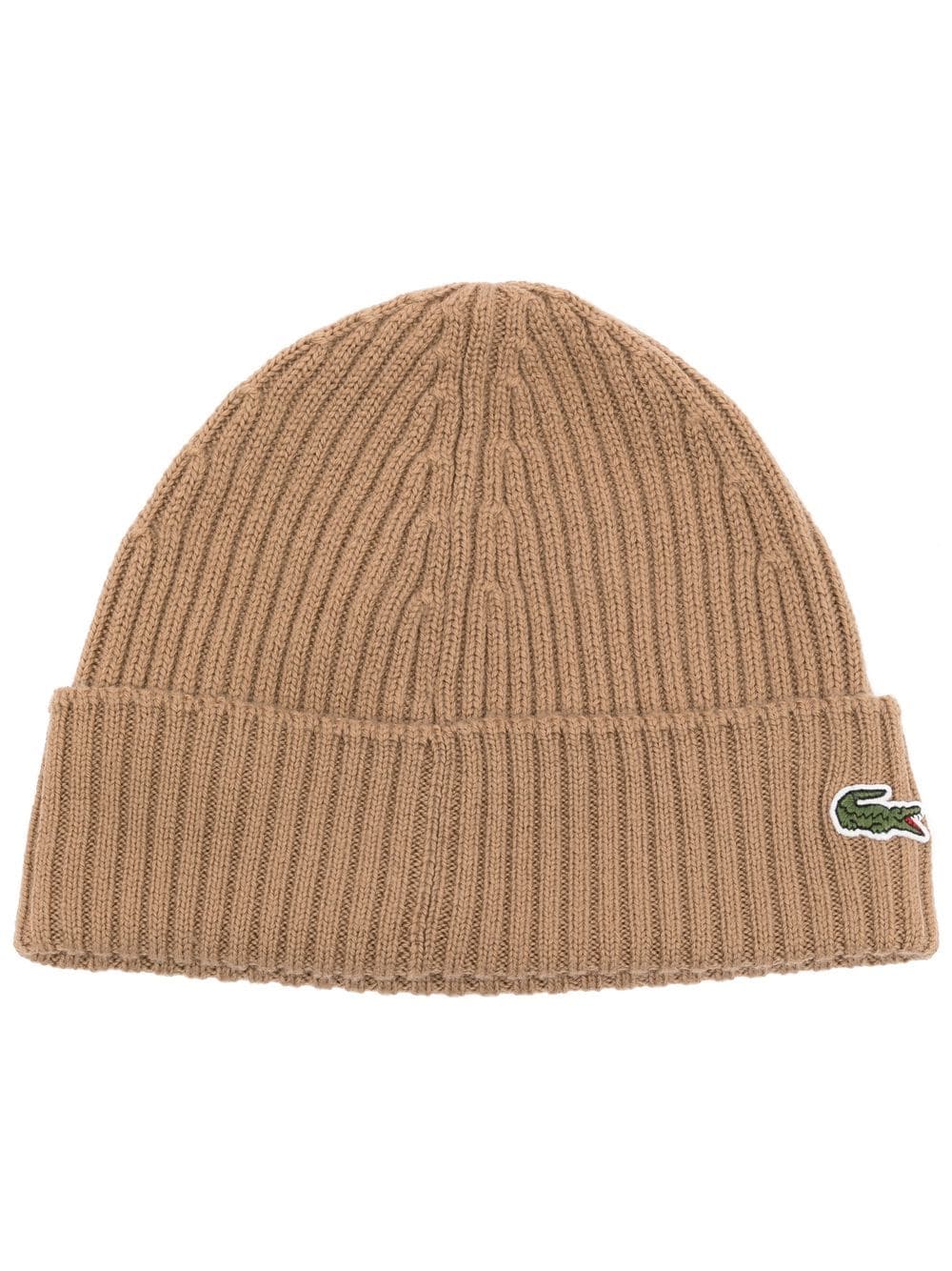 Lacoste logo-patch ribbed-knit beanie - Brown von Lacoste