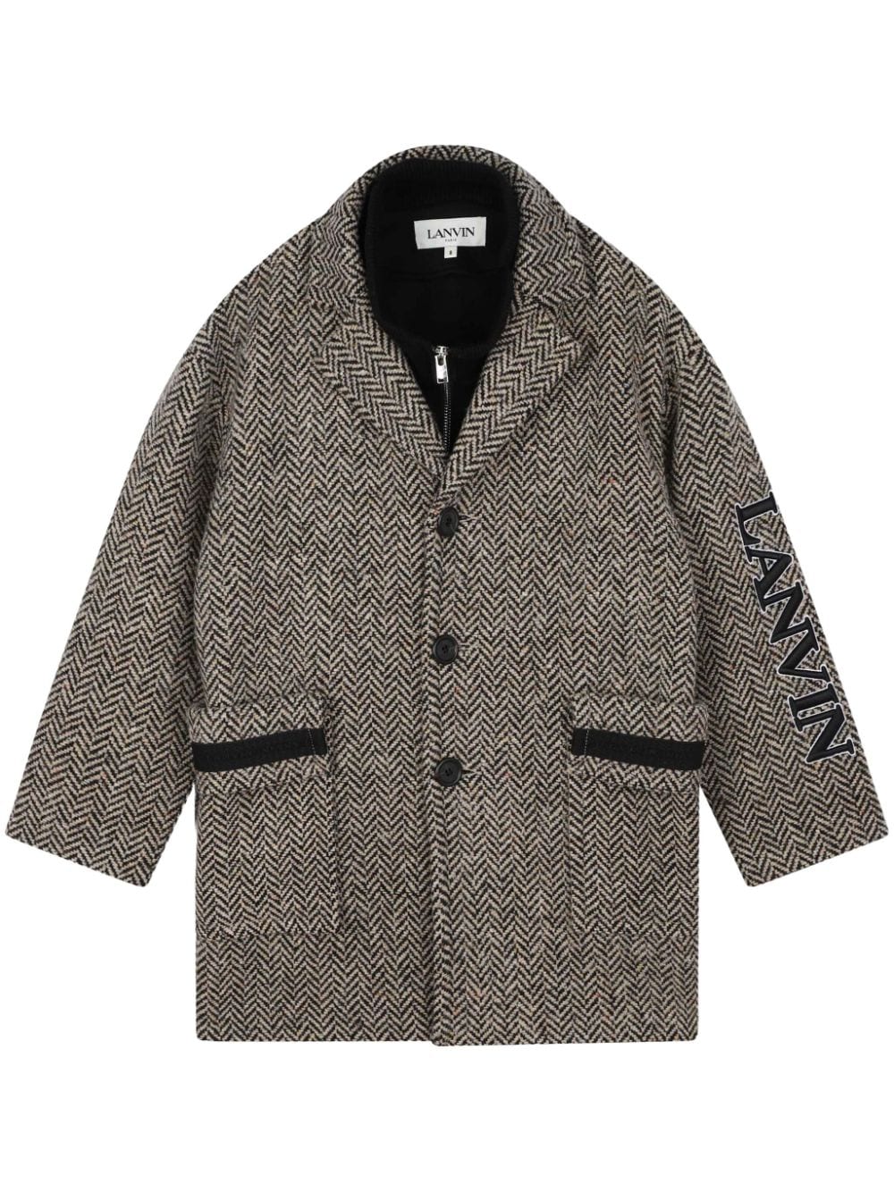 Lanvin Enfant herringbone single-breasted coat - Black von Lanvin Enfant