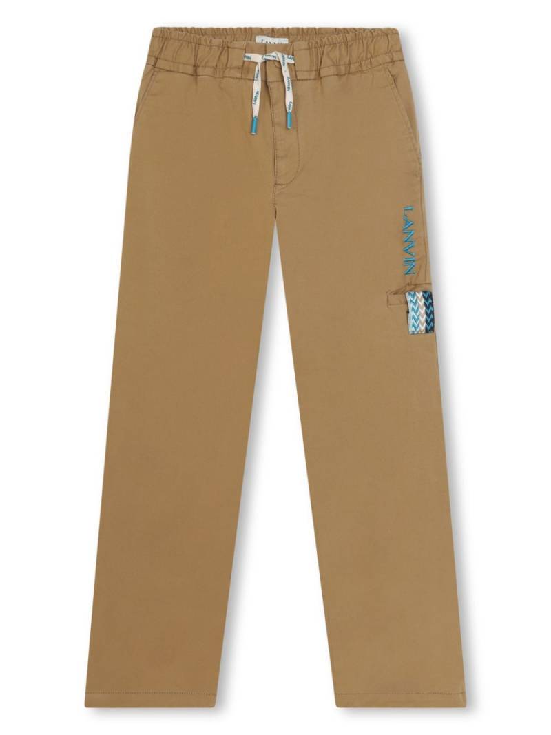 Lanvin Enfant logo-embroidery gabardine trousers - Neutrals von Lanvin Enfant