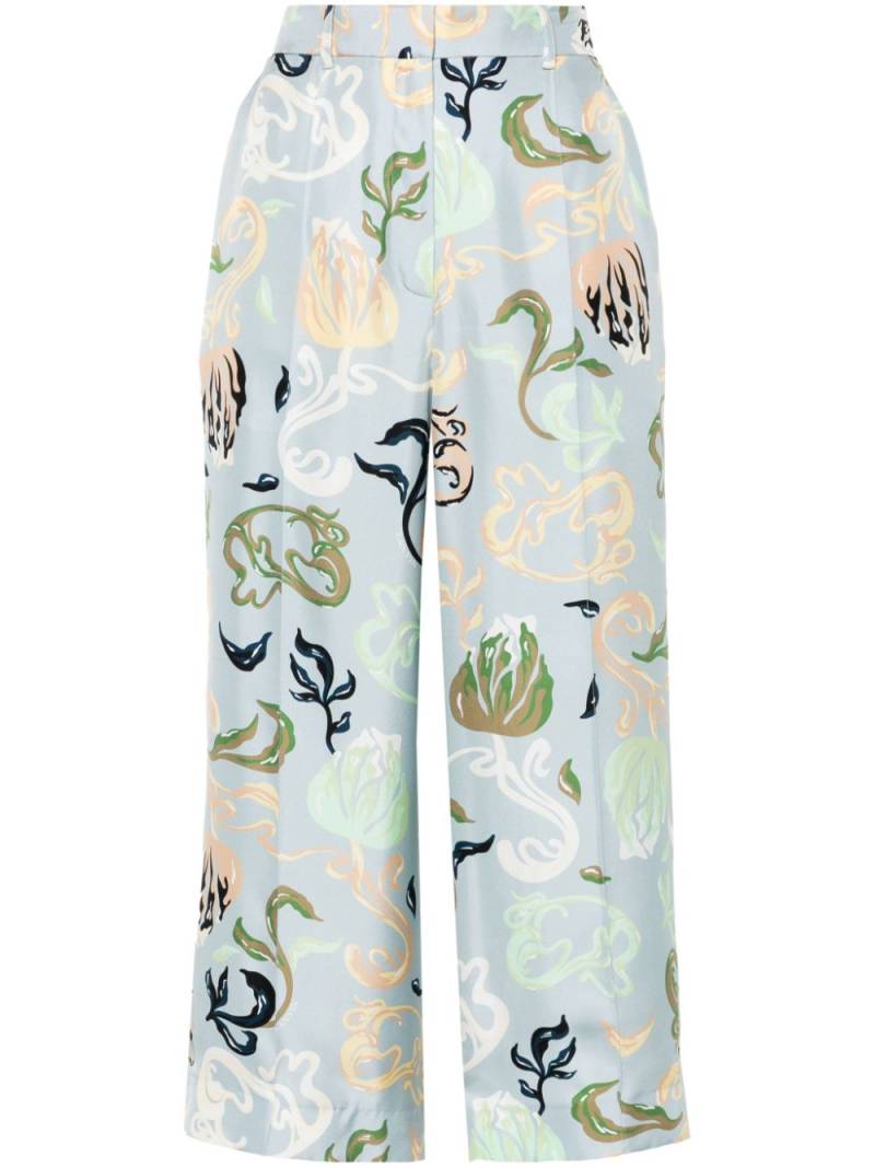 Lanvin graphic-print silk cropped trousers - Blue von Lanvin