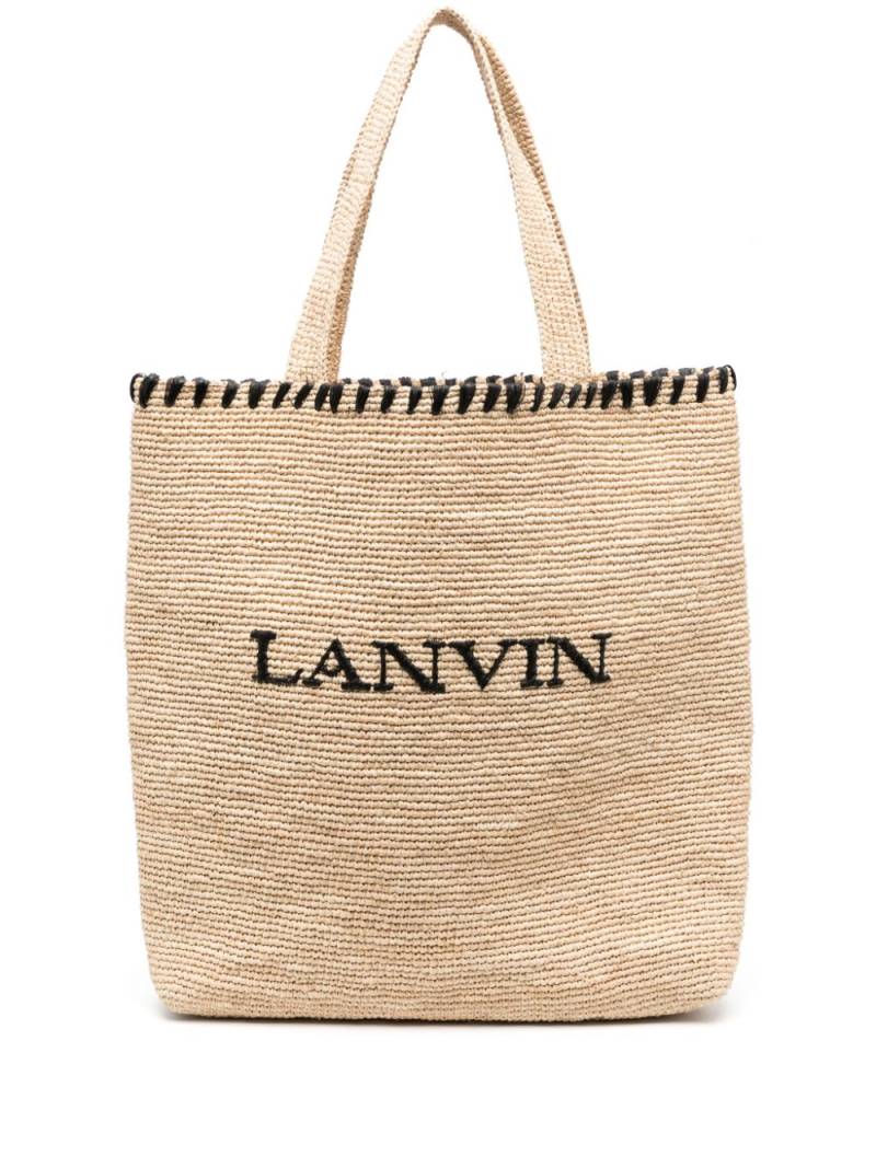 Lanvin logo-embroidered raffia tote bag - Neutrals von Lanvin