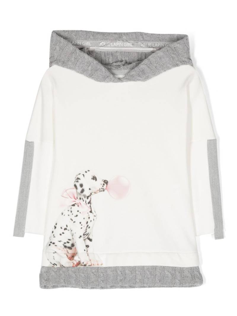 Lapin House dog-print hoodie dress - White von Lapin House