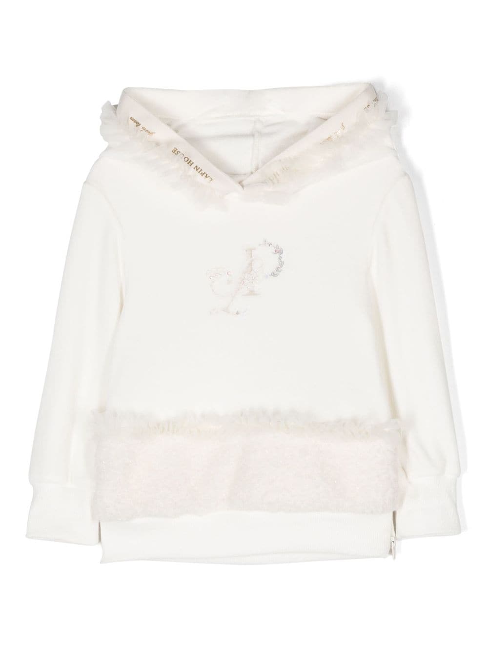 Lapin House embroidered ruffle-trim hoodie - White von Lapin House