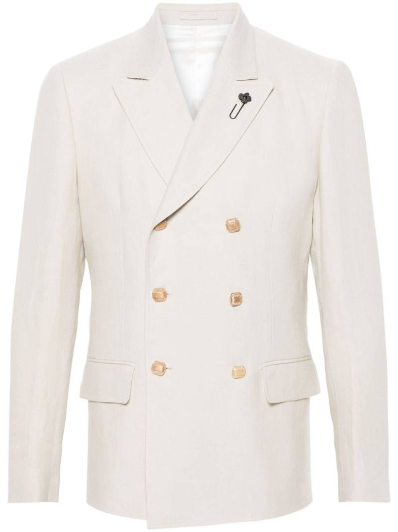 Lardini double-breasted linen blazer - Neutrals von Lardini