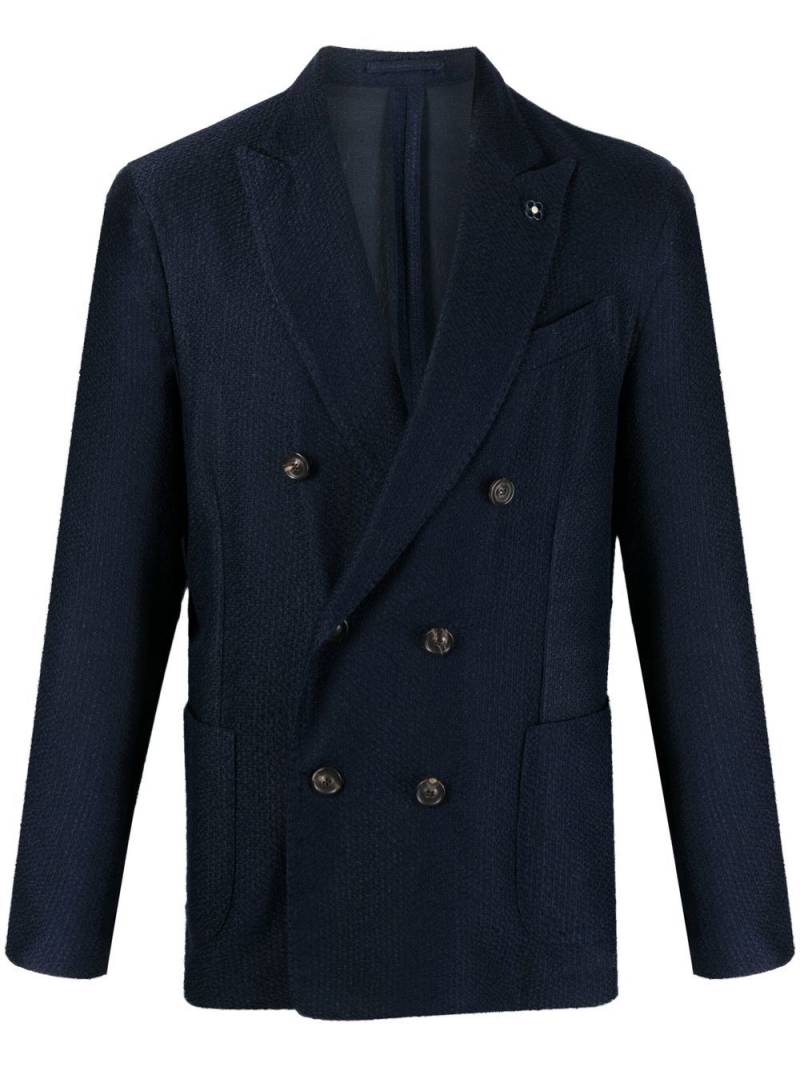 Lardini double-breasted logo-plaque blazer - Blue von Lardini