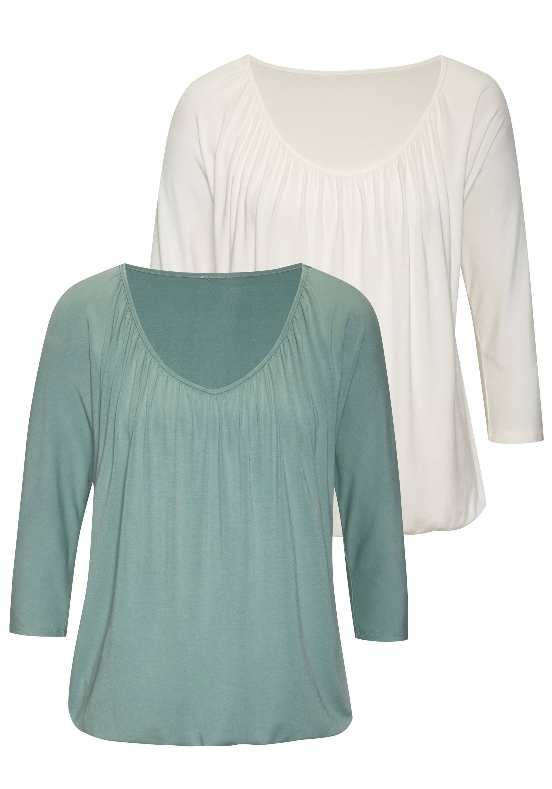 LASCANA 3/4-Arm-Shirt »mit zarter Raffung am Ausschnitt«, aus weichem Viskose-Stretch LASCANA 3/4-Arm-Shirt »mit zarter Raffung am Ausschnitt«, aus weichem Viskose-Stretch von Lascana