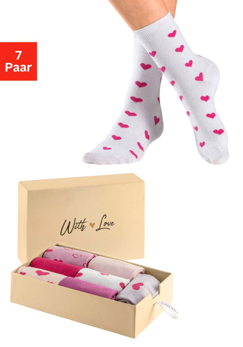 LASCANA Basicsocken »Valentinstag Geschenk«, (Box, 7 Paar), in Geschenkbox von Lascana