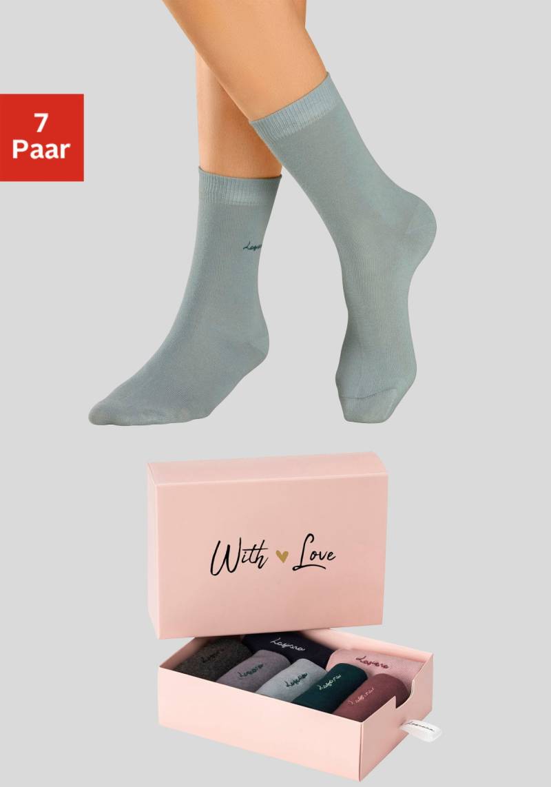 LASCANA Basicsocken, (Box, 7 Paar), mit hochwertiger Logo Stickerei von Lascana