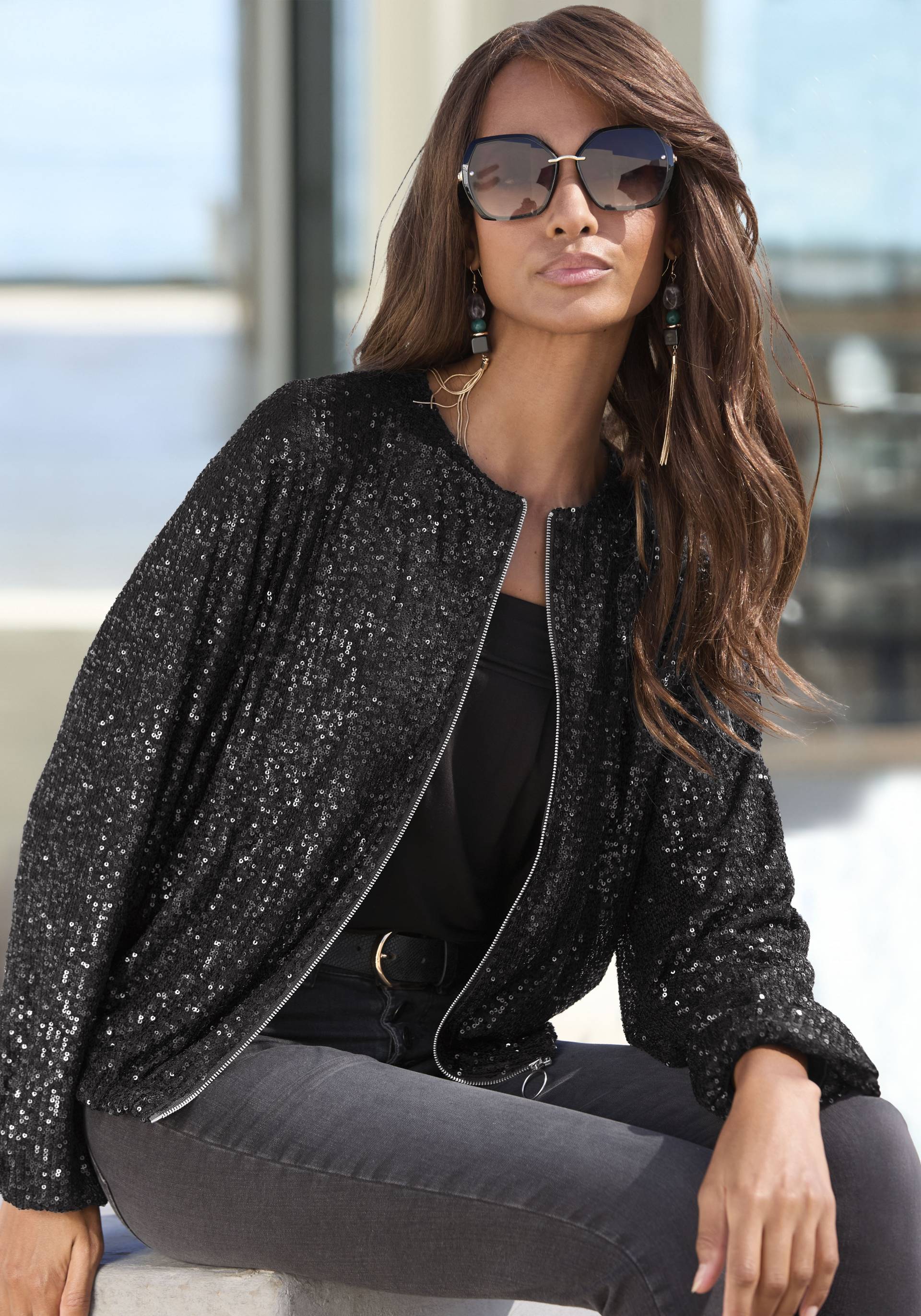 LASCANA Blouson, mit Pailletten, festliche Bomberjacke, Paillettenjacke von Lascana