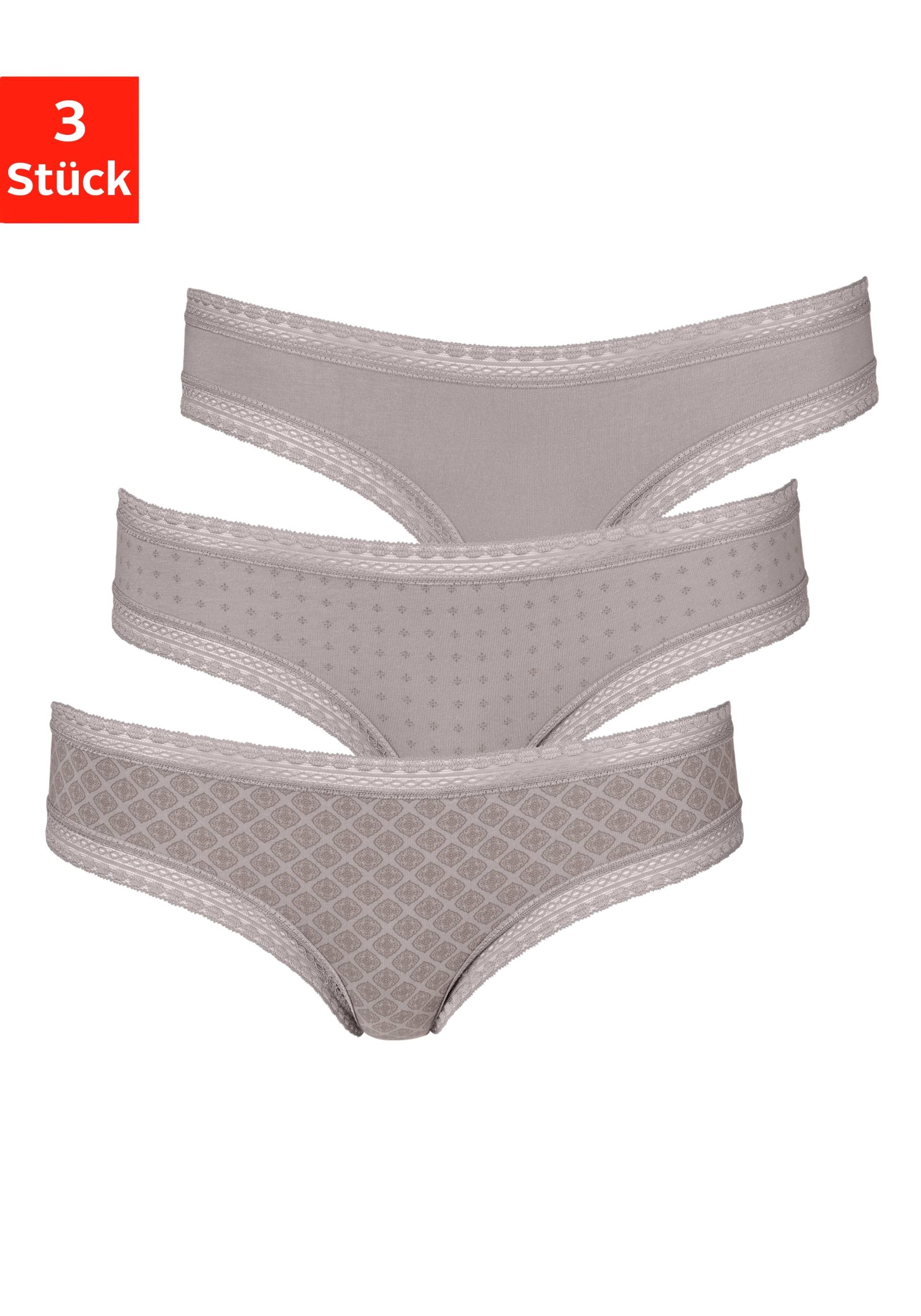 LASCANA Brasilslip, (3er-Pack), aus elastischer Baumwolle mit weicher Spitze von Lascana