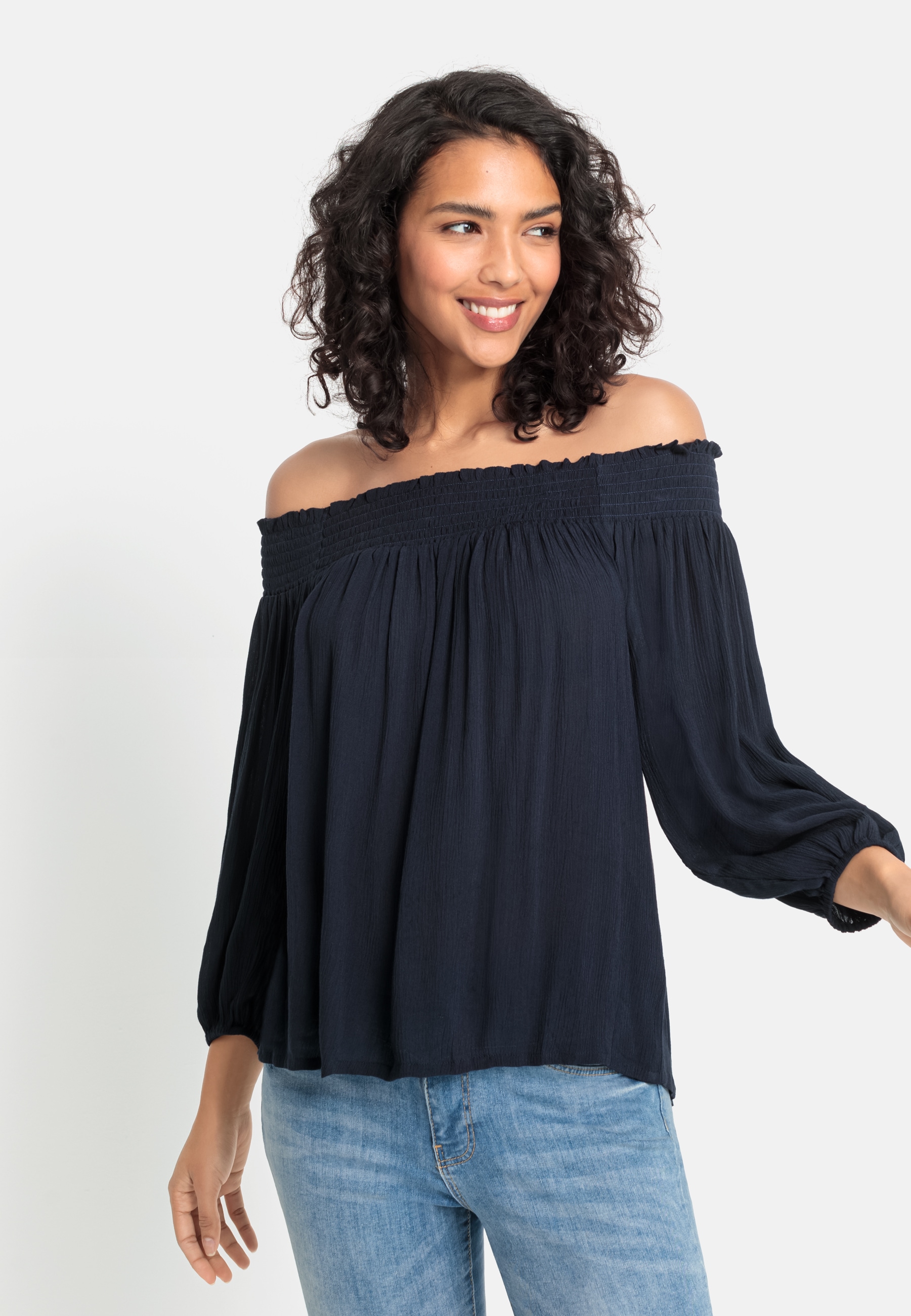 LASCANA Carmenbluse, in leichter Crinkle-Optik, Damenbluse, schulterfrei LASCANA Carmenbluse, in leichter Crinkle-Optik, Damenbluse, schulterfrei von Lascana