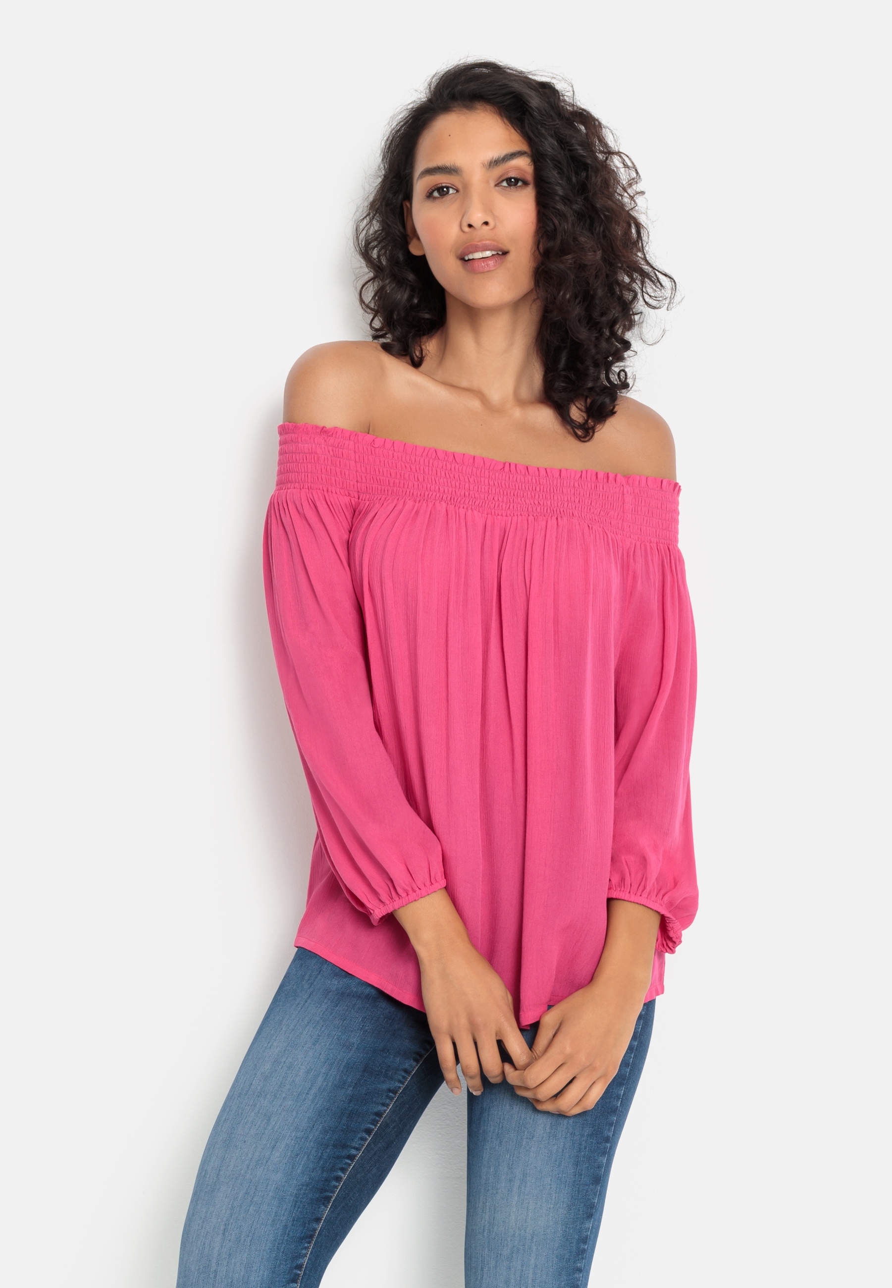 LASCANA Carmenbluse, in leichter Crinkle-Optik, Damenbluse, schulterfrei LASCANA Carmenbluse, in leichter Crinkle-Optik, Damenbluse, schulterfrei von Lascana