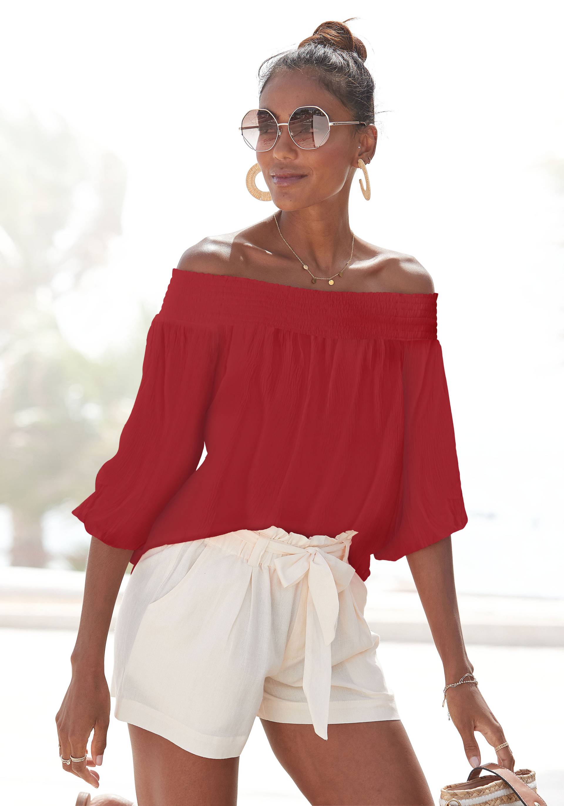 LASCANA Carmenbluse, in leichter Crinkle-Optik, Damenbluse, schulterfrei LASCANA Carmenbluse, in leichter Crinkle-Optik, Damenbluse, schulterfrei von Lascana