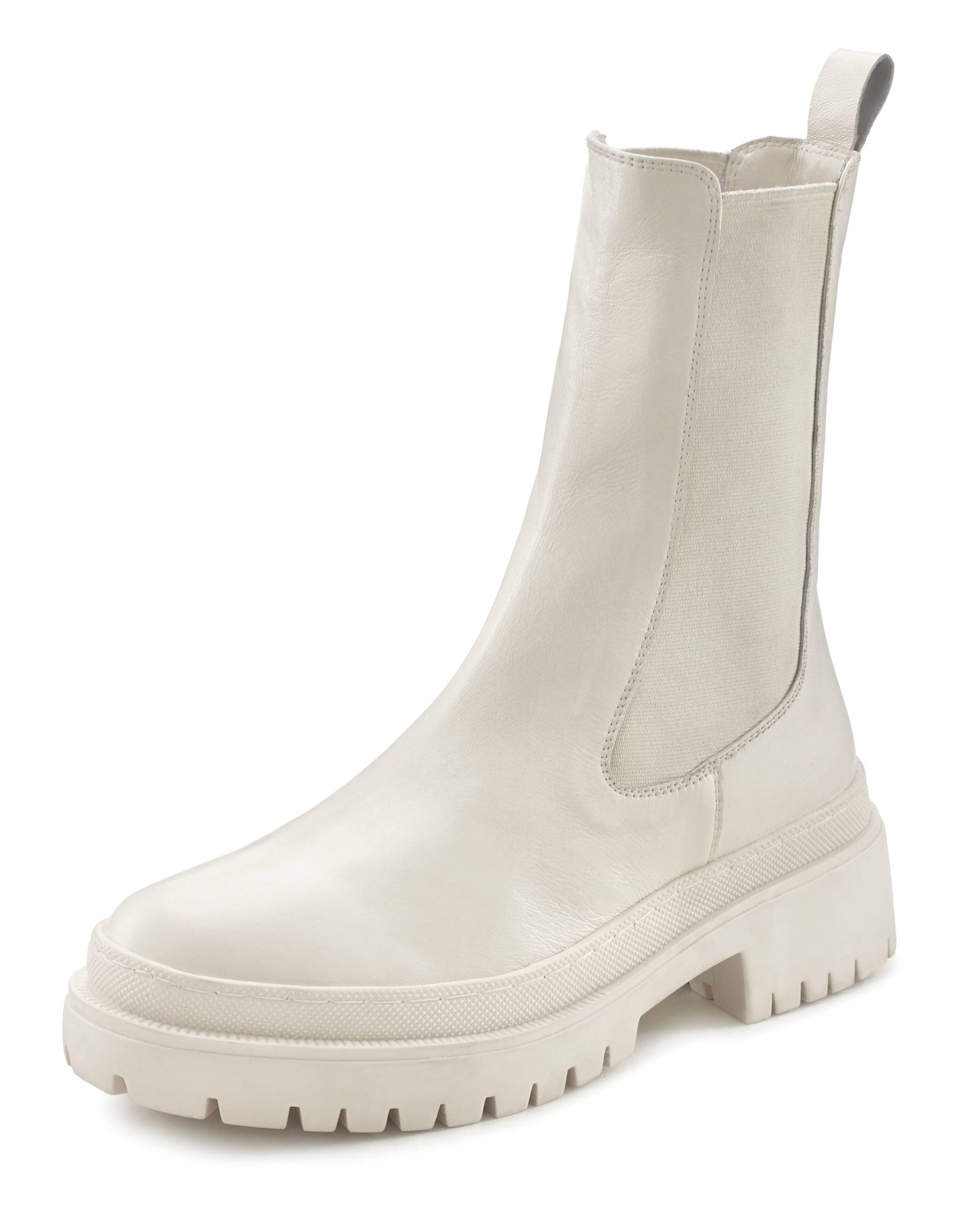 LASCANA Chelseaboots »Slip-On-Stiefelette,«, Schlupfstiefel, Biker Boots, Stiefelette aus Leder mit Chunky Sohle von Lascana